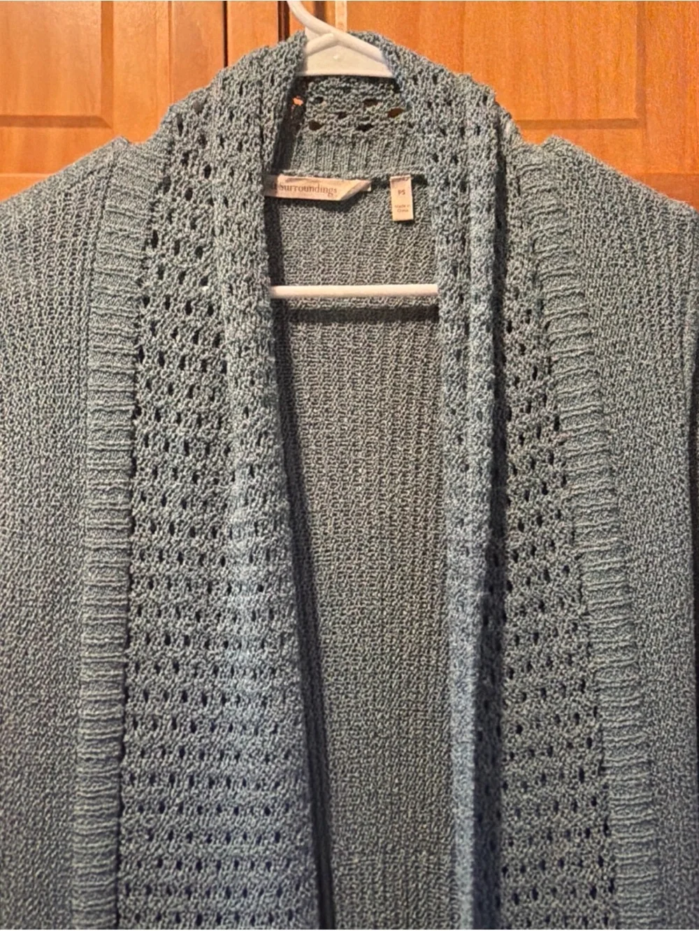 Open-Front Blue Knit Women's Sweater Cardigan